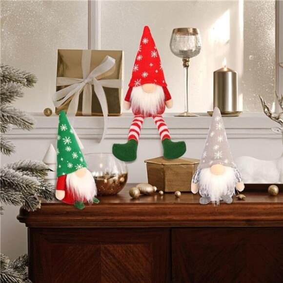 Christmas Gnome Decor Set - 3PCS Plush for Tiered Tray, Holiday Display, Gift - Picture 7 of 8